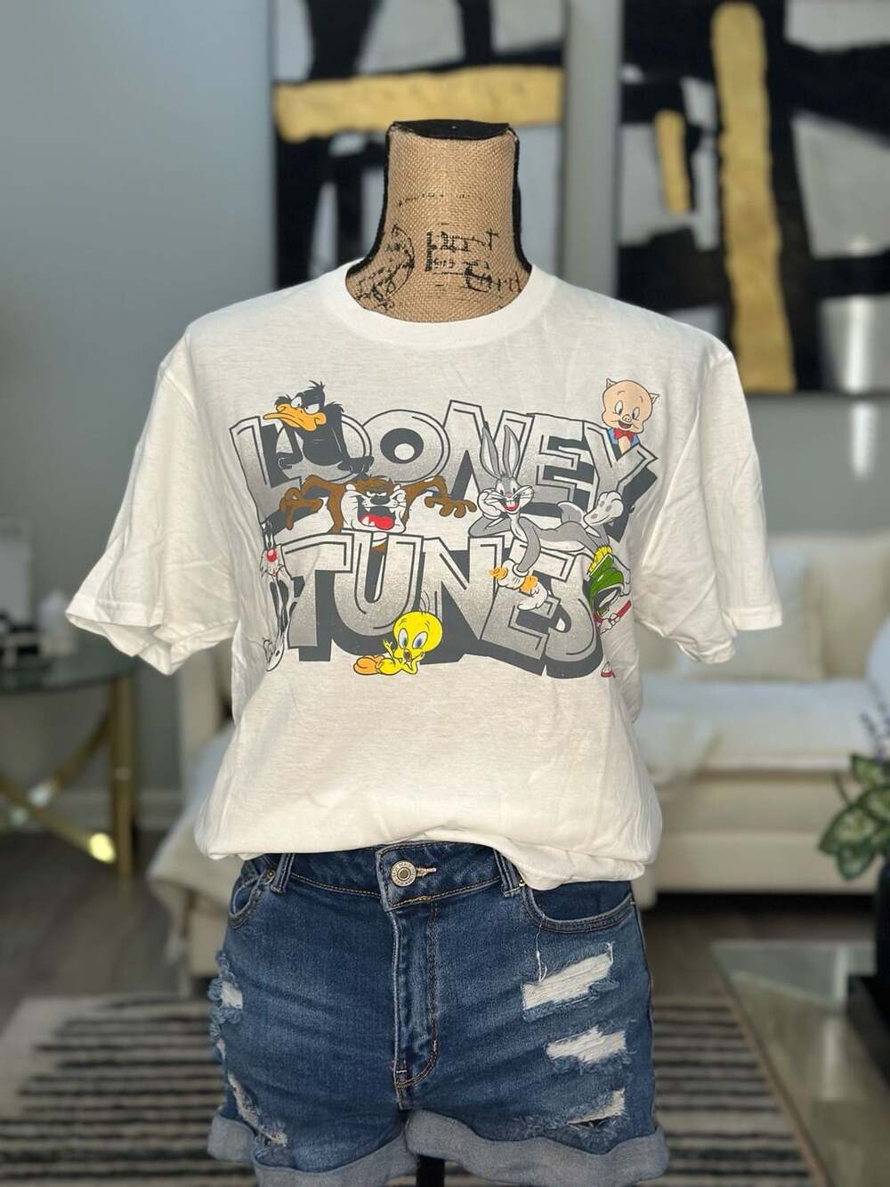Looney Tunes Graphic T-Shirt Size M White Character Print